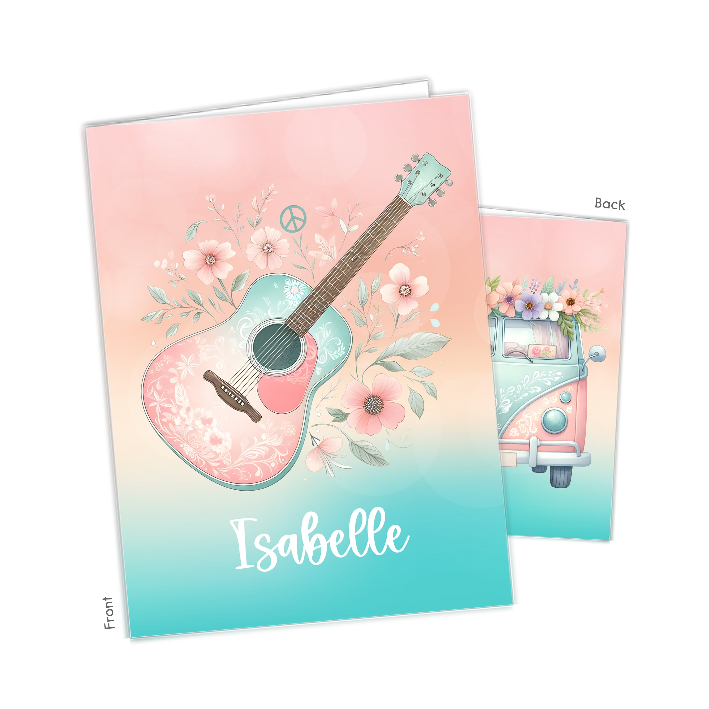 Retro Guitar Van Rainbow Personalized Custom 2-Pocket Folder  School Office Supplies1 - 2Pocket Folder