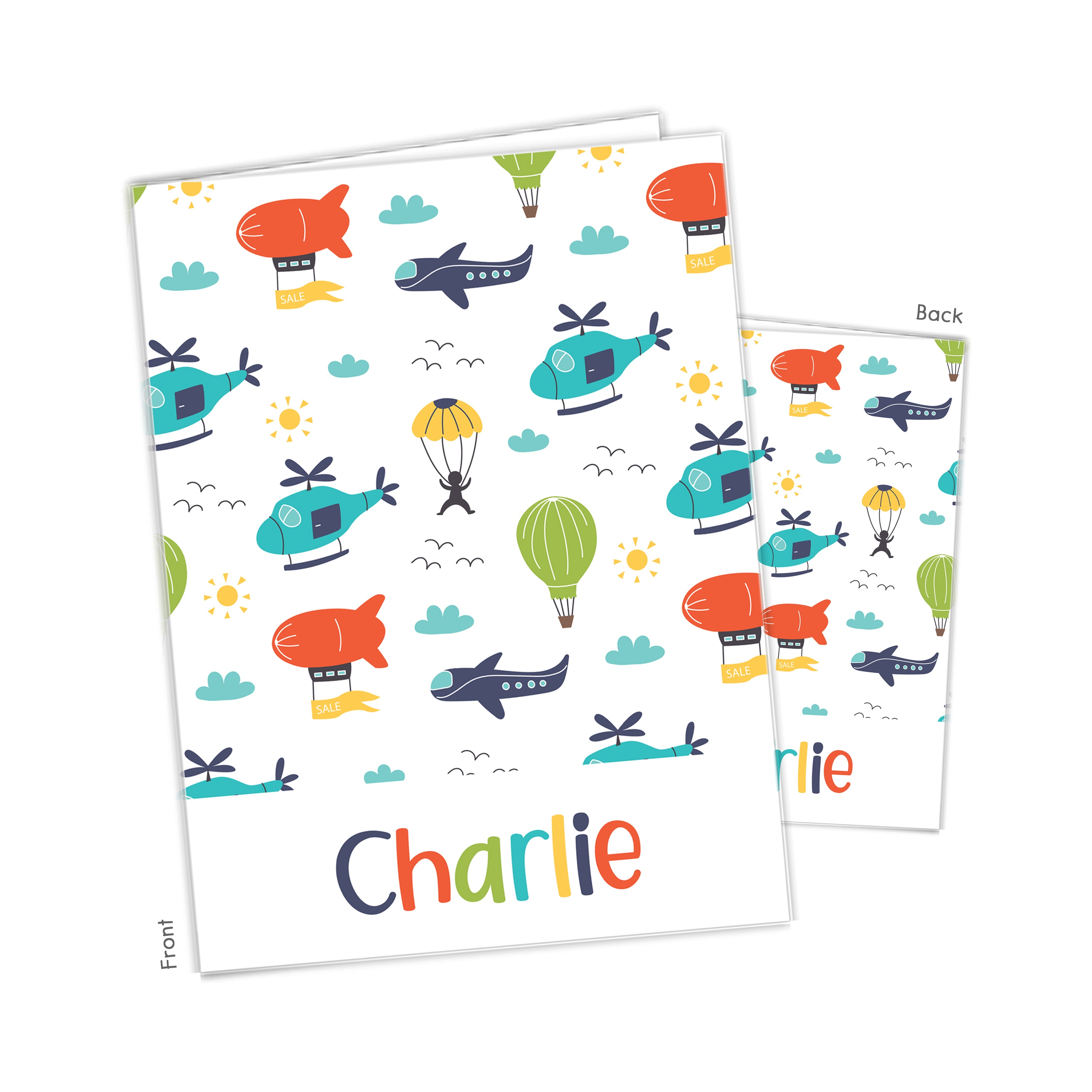 Balloons Airplane Helicopter Personalized Custom 2-Pocket Folder  School Office Supplies1 - 2Pocket Folder