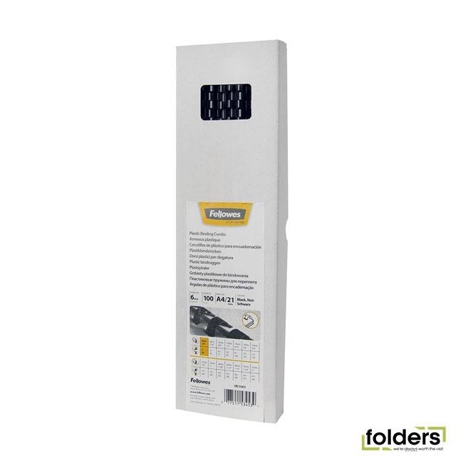 Fellowes Plastic Binding Combs 6mm Black Pack 100