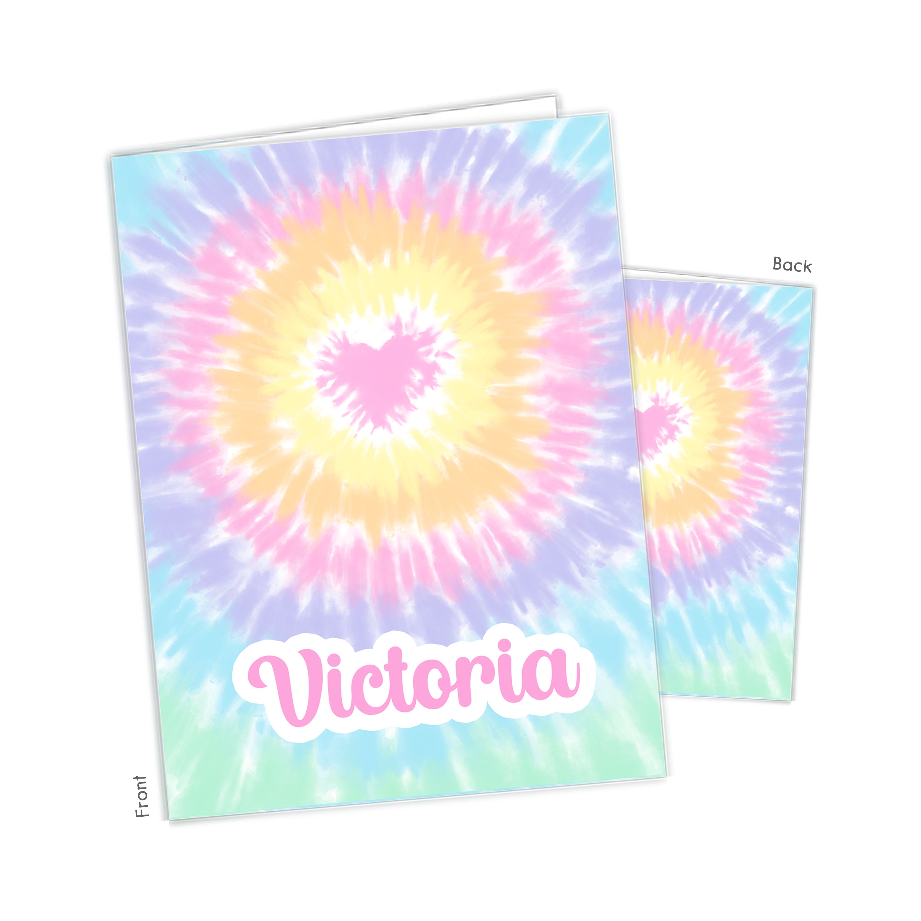 Pastel Rainbow Heart Tie Dye Personalized Custom 2-Pocket Folder  School Office Supplies1 - 2Pocket Folder