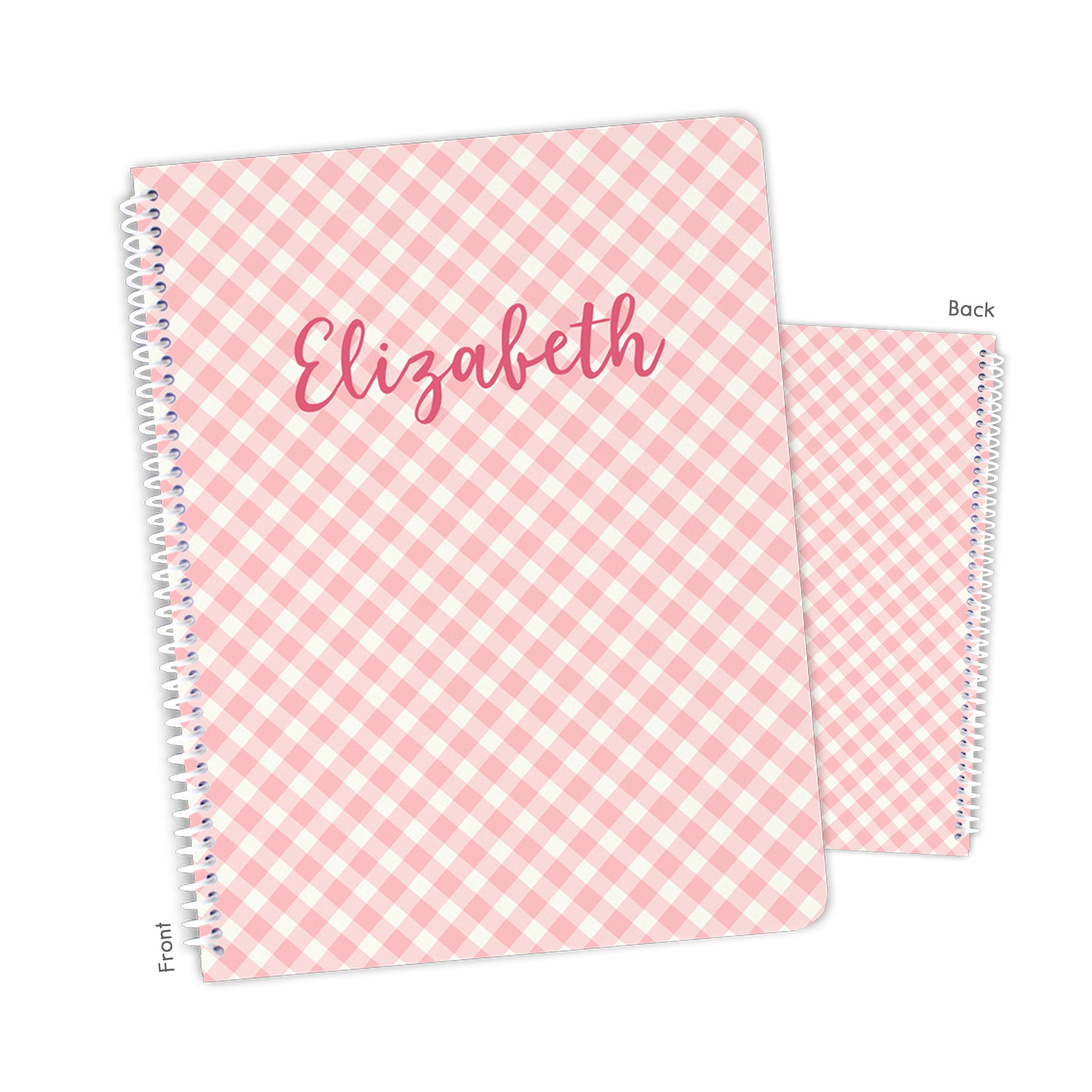 Pink Gingham Personalized Custom Notebook or Sketchbook  School Office SuppliesNotebook (wide ruled, lined pages)