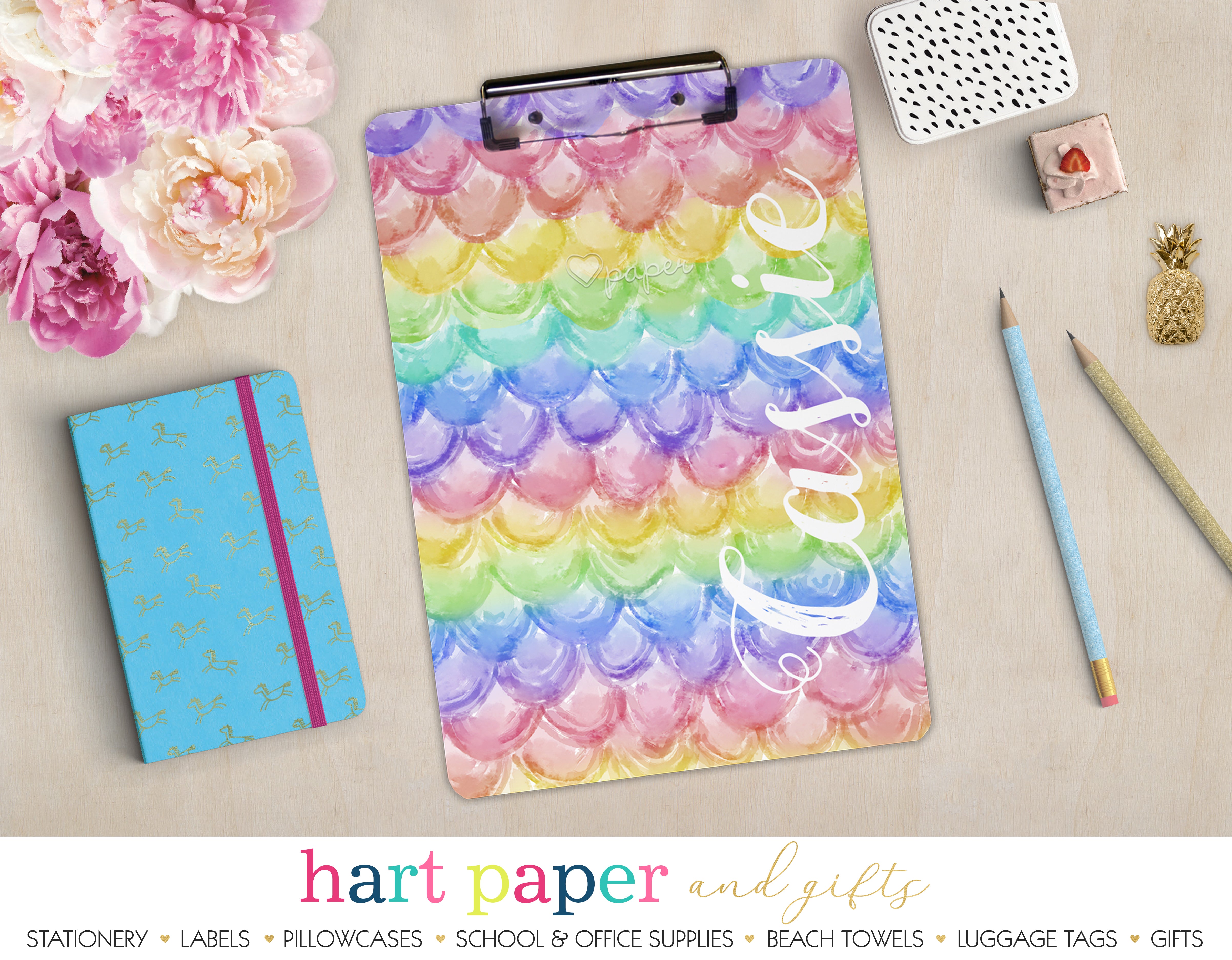 Rainbow Mermaid Scales Personalized Custom Clipboard  School Office Supplies2 Sided Clipboard - Printing on Both Sides