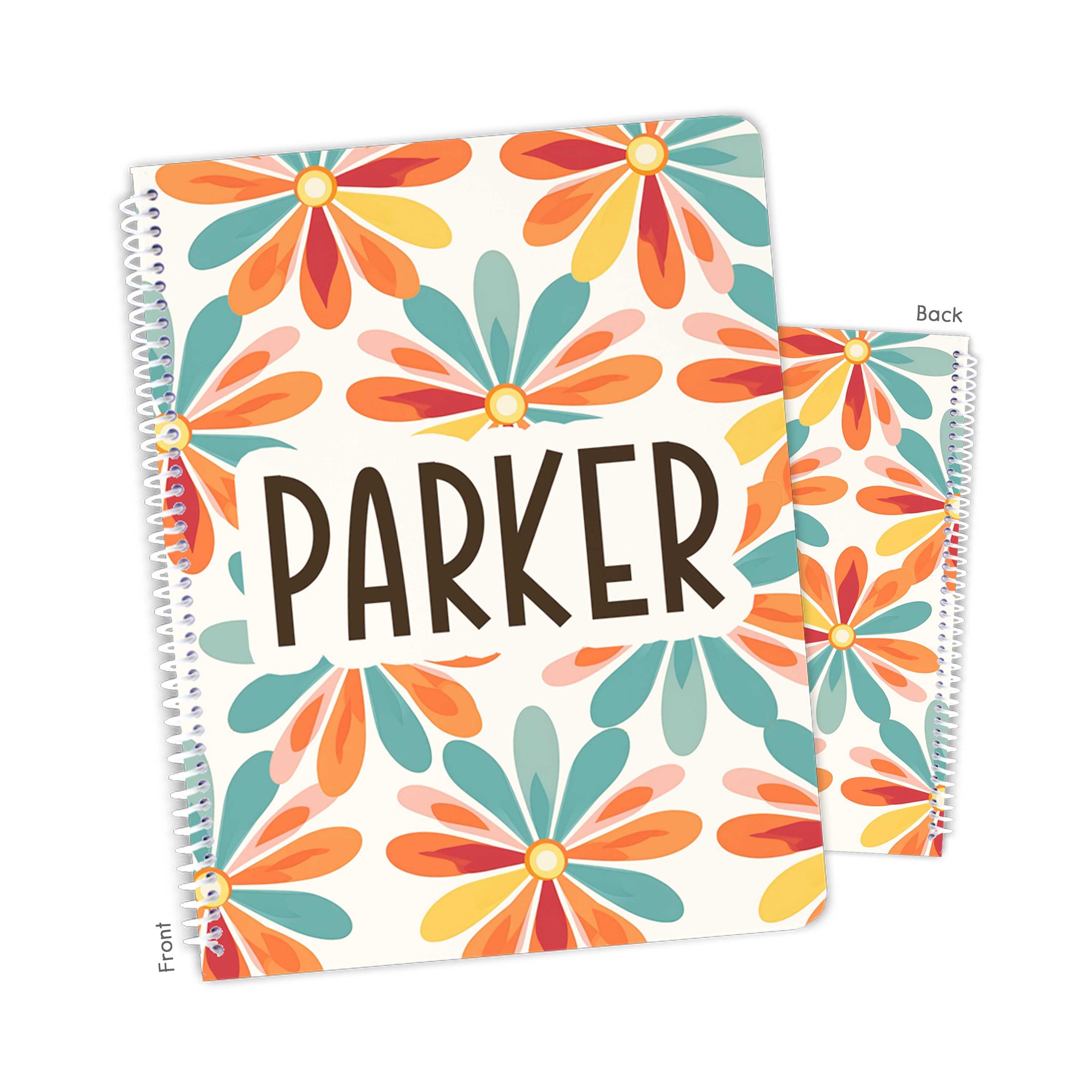 Rainbow Retro Flowers Personalized Custom Notebook or Sketchbook  School Office SuppliesNotebook (wide ruled, lined pages)