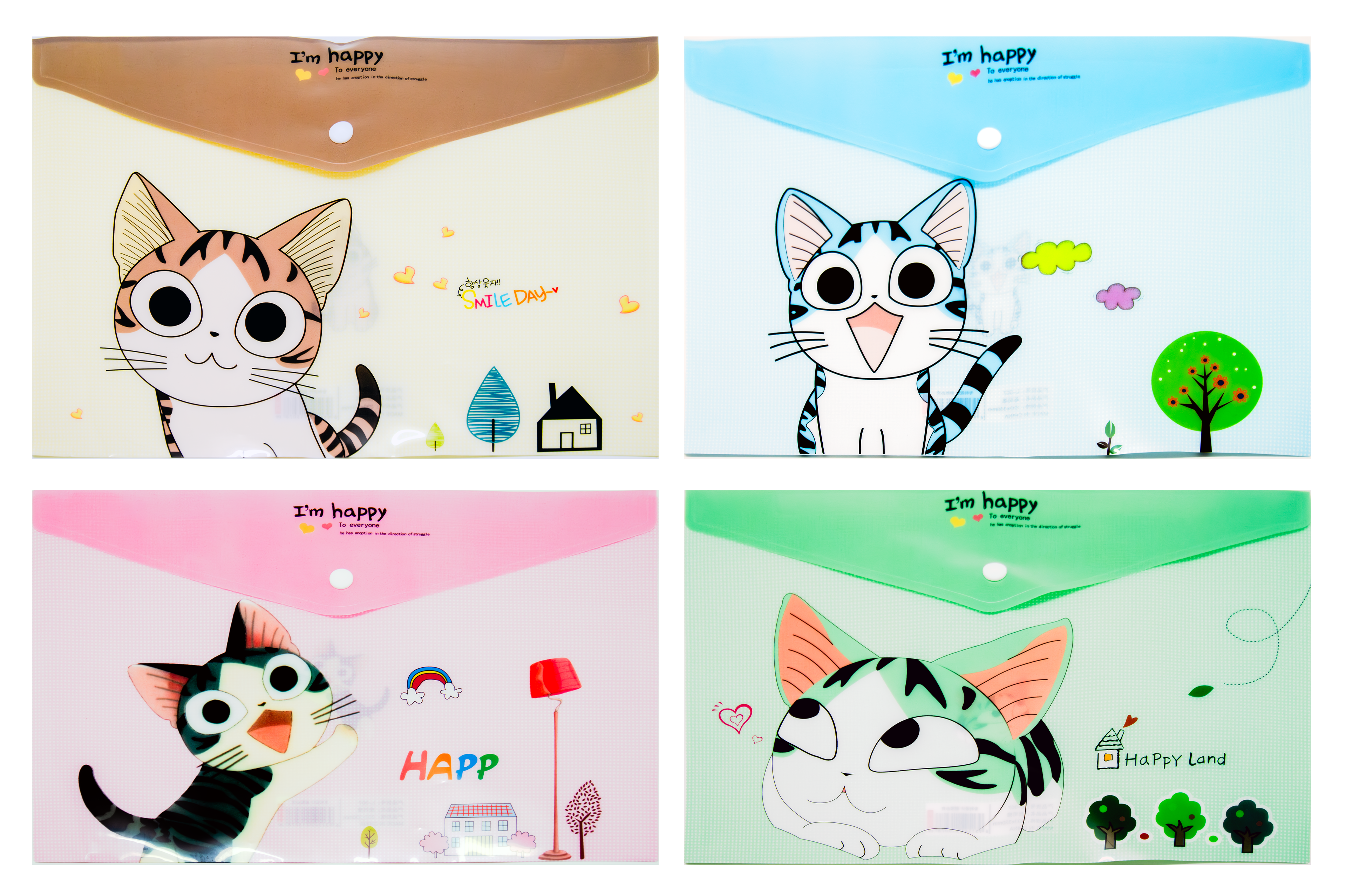 Cute Cartoon Cats Theme A4 PP Snap Button File (Pack of 12pcs)Assorted