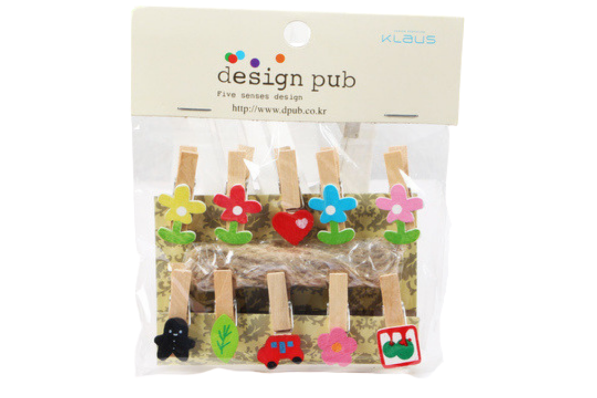 Flower Theme Wooden Clip with TwineAssorted