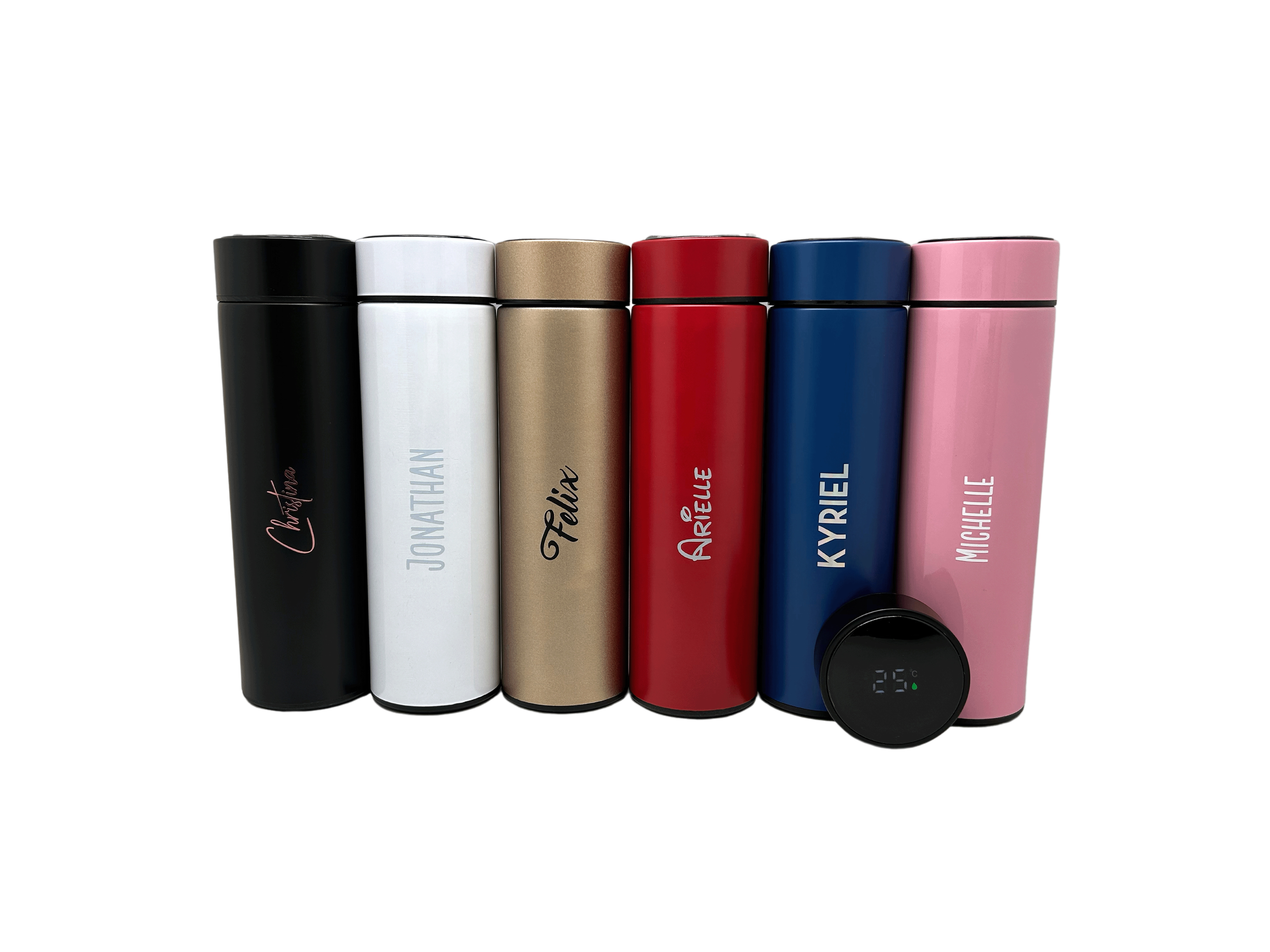 Matte Stainless Steel Thermos Bottle with Digital Display (Name Printing)Black / Name Only