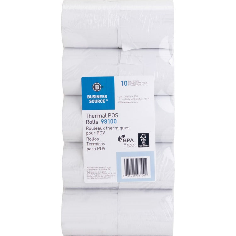 Business Source 3-1/8"x230' POS Receipt Thermal Rolls [SKU - BSN98100]PK