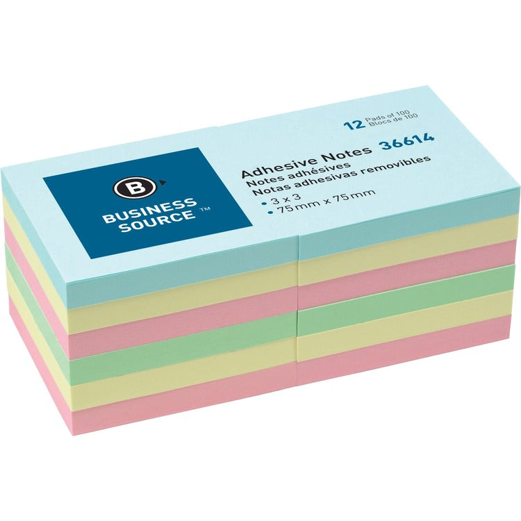 Business Source 3" Plain Pastel Colors Adhesive Notes [SKU - BSN36614]PK