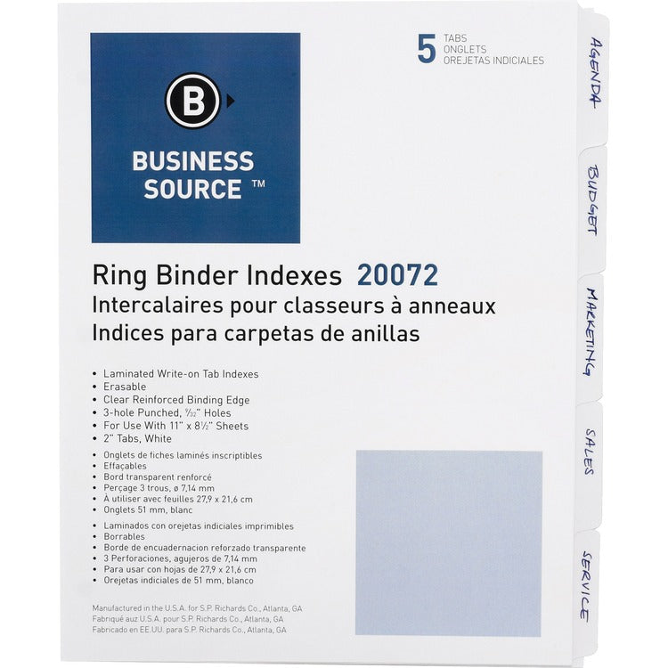Business Source 3-Ring 5-Tab Erasable Tab Indexes [SKU - BSN20072]ST