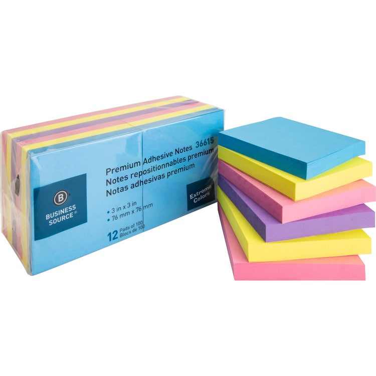 Business Source 3x3 Extreme Colors Adhesive Notes [SKU - BSN36615]PK