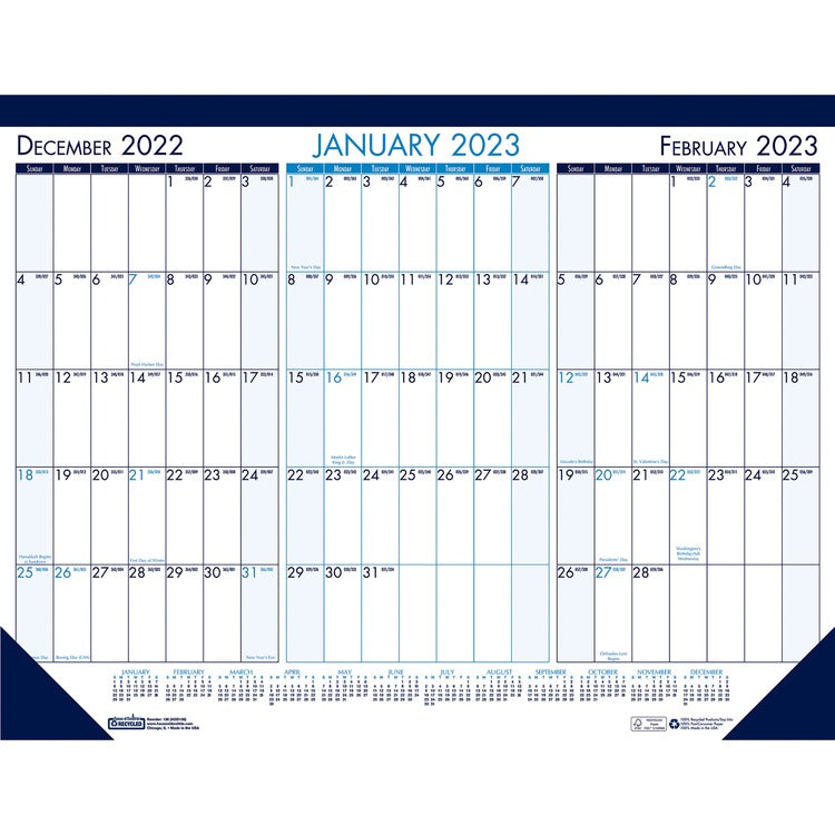 House of Doolittle 3-month View Monthly Desk Pad Calendar [SKU - HOD136]EA