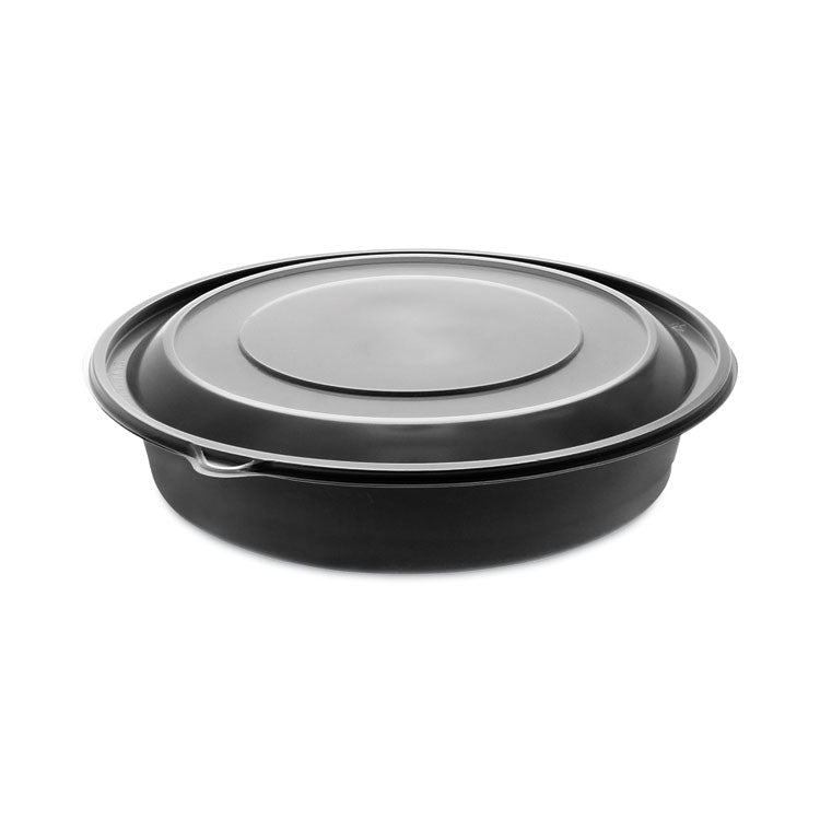 EarthChoice MealMaster Container with Lid, 48 oz, 10.13  Diameter x 2.13 h, 1-Compartment, Black/Clear, Plastic, 150/Carton