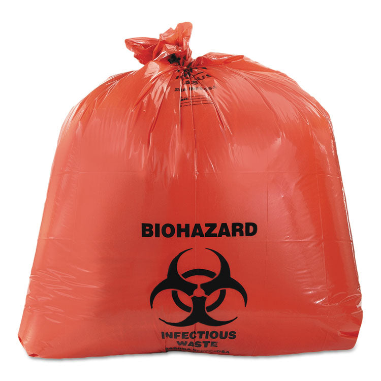 Healthcare Biohazard Printed Can Liners, Biohazard Infectious Waste, 45 gal, 3 mil, 40  x 46 , Red, Flat Pack, 75/Carton