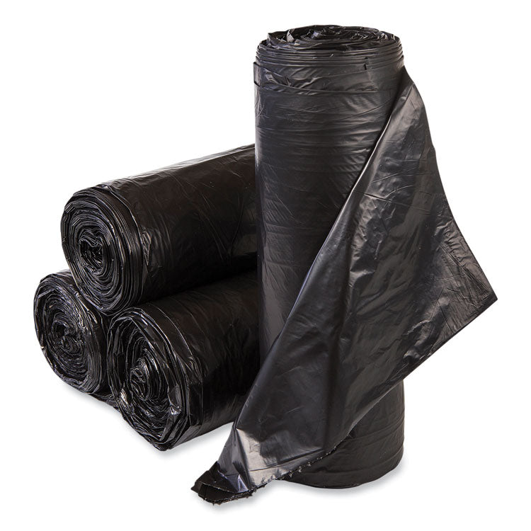High-Density Commercial Can Liner Value Pack, 60 gal, 19 mic, 38  x 58 , Black, Interleaved Roll, 25 Bags/Roll, 6 Rolls/CT