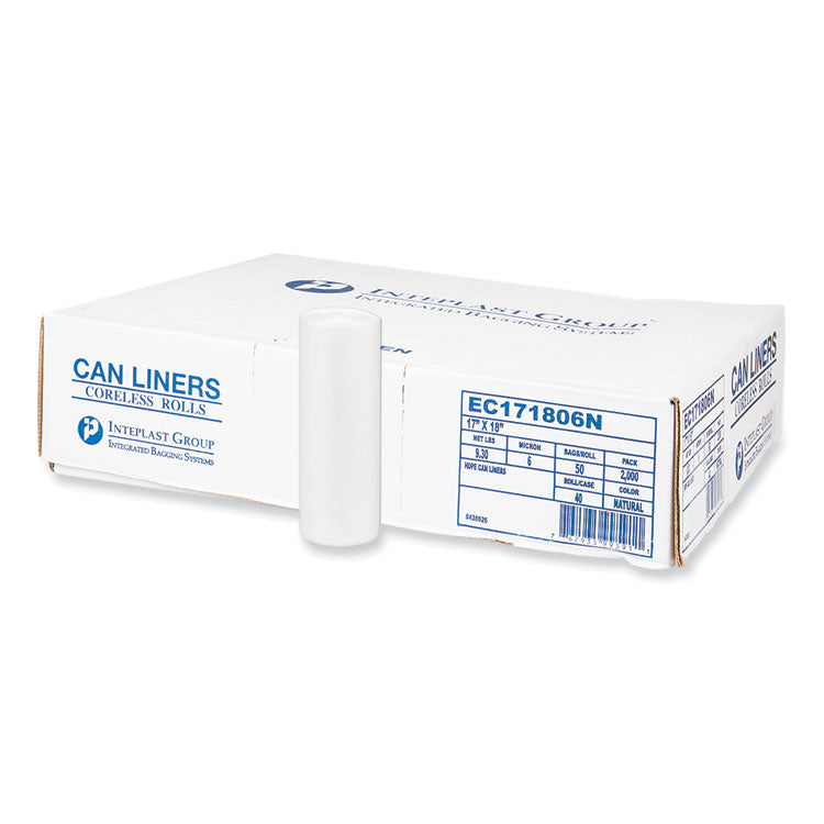High-Density Commercial Can Liners, 4 gal, 6 mic, 17  x 18 , Clear, Perforated Roll, 50 Bags/Roll, 40 Rolls/Carton