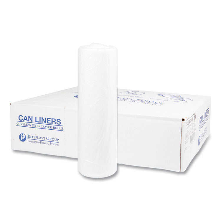 High-Density Commercial Can Liners, 45 gal, 14 mic, 40  x 48 , Clear, Interleaved Roll, 25 Bags/Roll, 10 Rolls/Carton