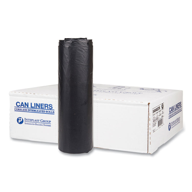 High-Density Commercial Can Liners, 45 gal, 22 mic, 40  x 48 , Black, Interleaved Roll, 25 Bags/Roll, 6 Rolls/Carton