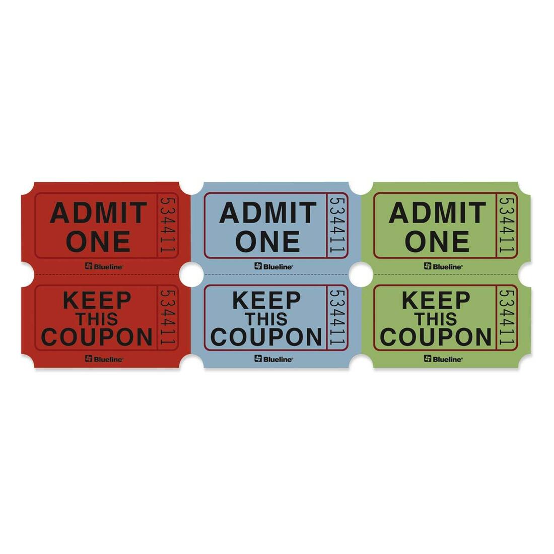 Blueline Admit One Ticket with Attached Coupons