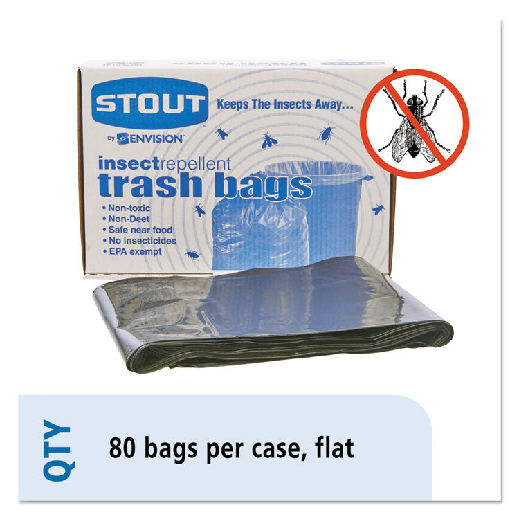 Insect-Repellent Trash Bags, 35 gal, 2 mil, 33  x 45 , Black, 80/Box
