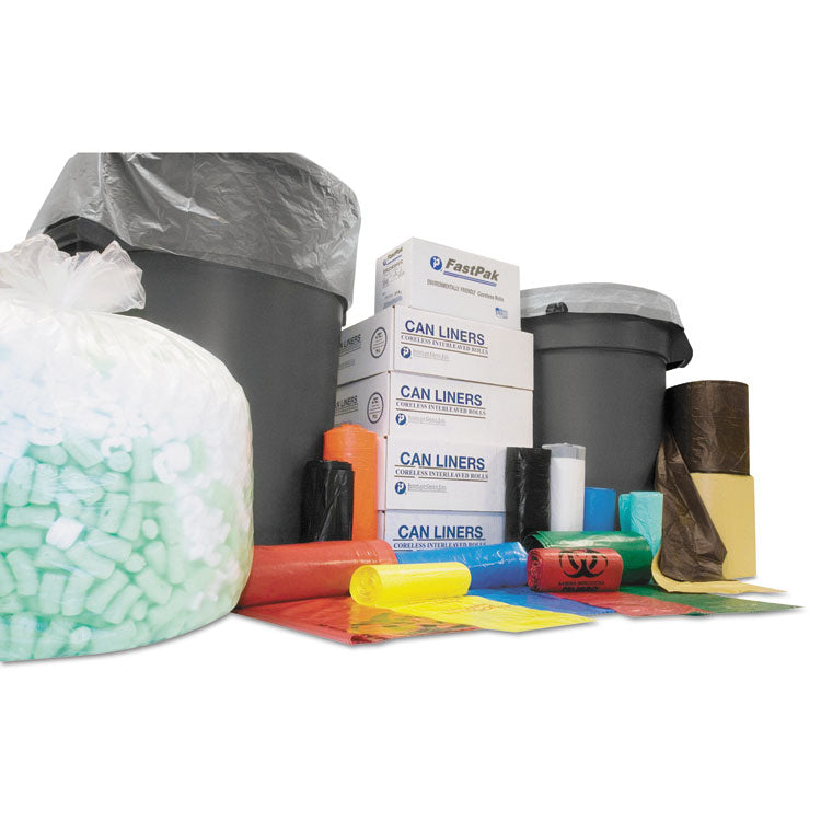 Institutional Low-Density Can Liners, 10 gal, 0.35 mil, 24  x 24 , Black, Interleaved Roll, 50 Bags/Roll, 20 Rolls/Carton