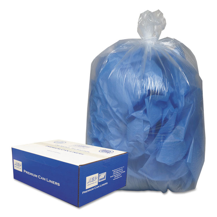Linear Low-Density Can Liners, 60 gal, 0.9 mil, 38  x 58 , Clear, 10 Bags/Roll, 10 Rolls/Carton