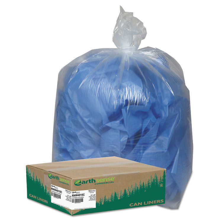 Linear Low Density Clear Recycled Can Liners, 33 gal, 1.25 mil, 33  x 39 , Clear, 10 Bags/Roll, 10 Rolls/Carton