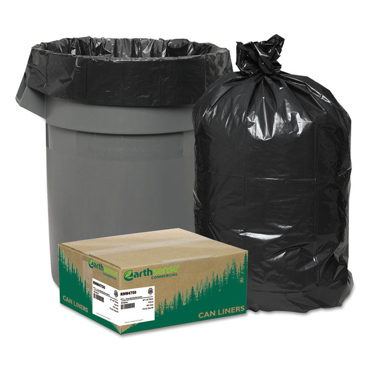 Linear Low Density Recycled Can Liners, 45 gal, 2 mil, 40  x 46 , Black, 10 Bags/Roll, 10 Rolls/Carton