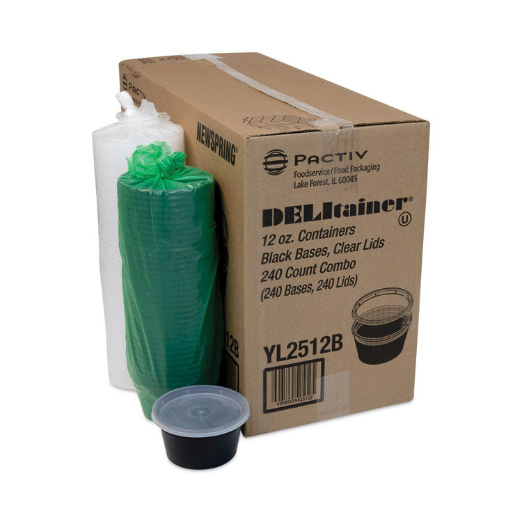 Newspring DELItainer Microwavable Container, 12 oz, 4.55  Diameter x 2.45 h, Black/Clear, 240/Carton