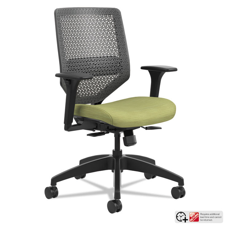 Solve Series ReActiv Back Task Chair, Supports Up to 300 lb, 18  to 23  Seat Height, Meadow Seat, Charcoal Back, Black Base