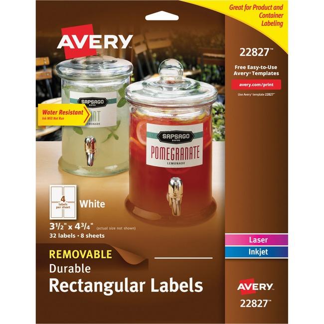 22827 WHITE DURABLE RECTANGULAR LABELS 4 3/4" X 3 1/2" 8 S