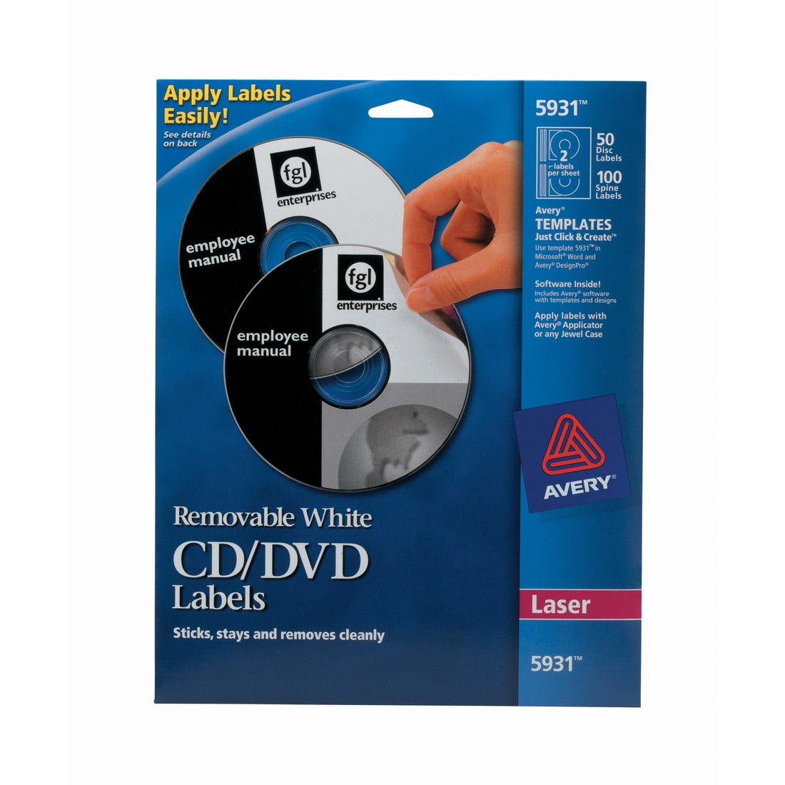 Avery® 5931 Laser Labels Shuttered Jewel Case Inserts With Software for CD/DVD