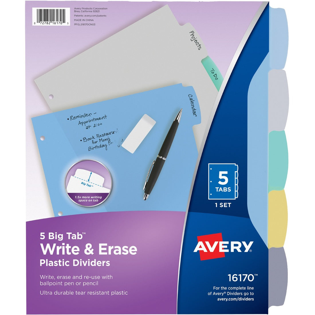 Avery® Big Tab Write & Erase Durable Dividers, 5 Multicolor Tabs