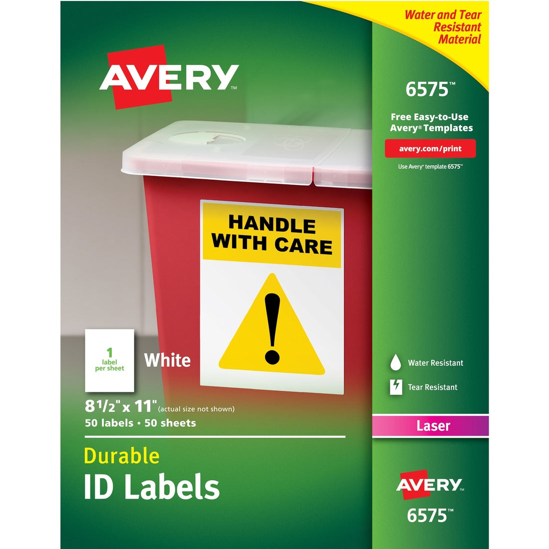 Avery® Durable ID Labels, Permanent Adhesive, 8-1/2" x 11" , Matte White, 50 Labels (6575)