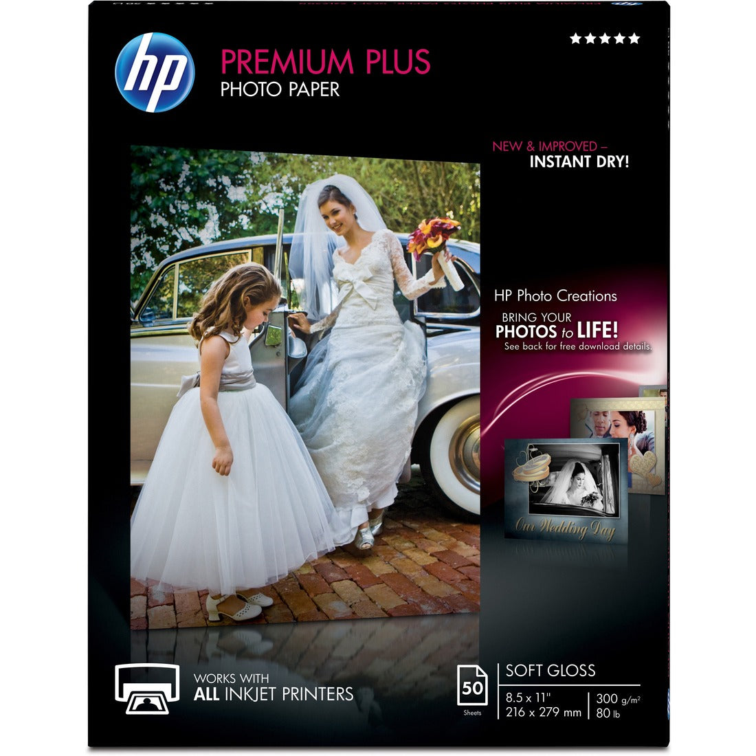 HP Premier Plus Inkjet Photo Paper - Letter - 8 1/2" x 11" - 80 lb Basis Weight - Soft Gloss - 1 / Pack - White
