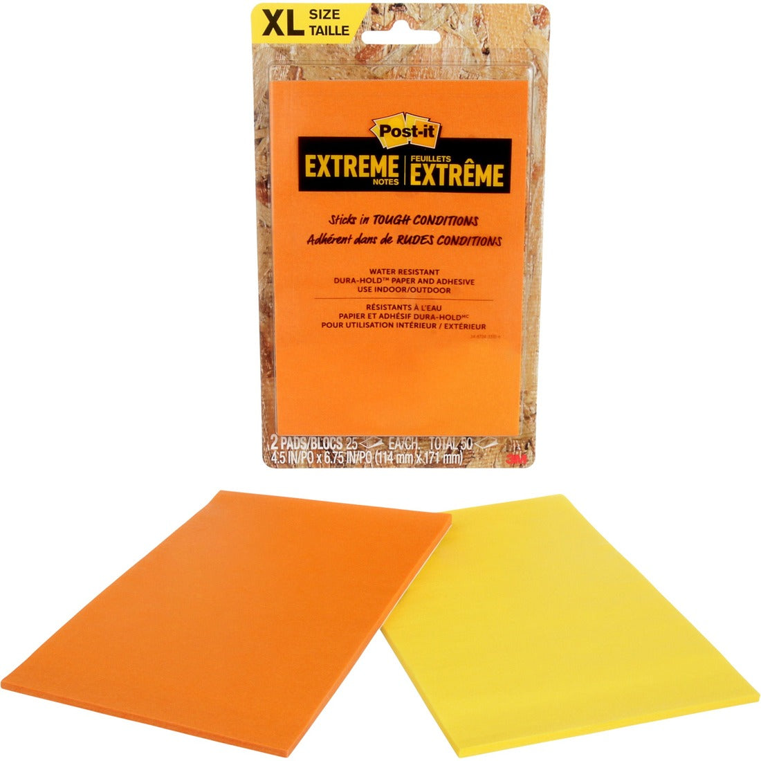 Post-it Extreme Adhesive Note - 25 Sheets per Pad - Yellow, Orange - Paper - Water Resistant, Adhesive, Durable - 2 Pad