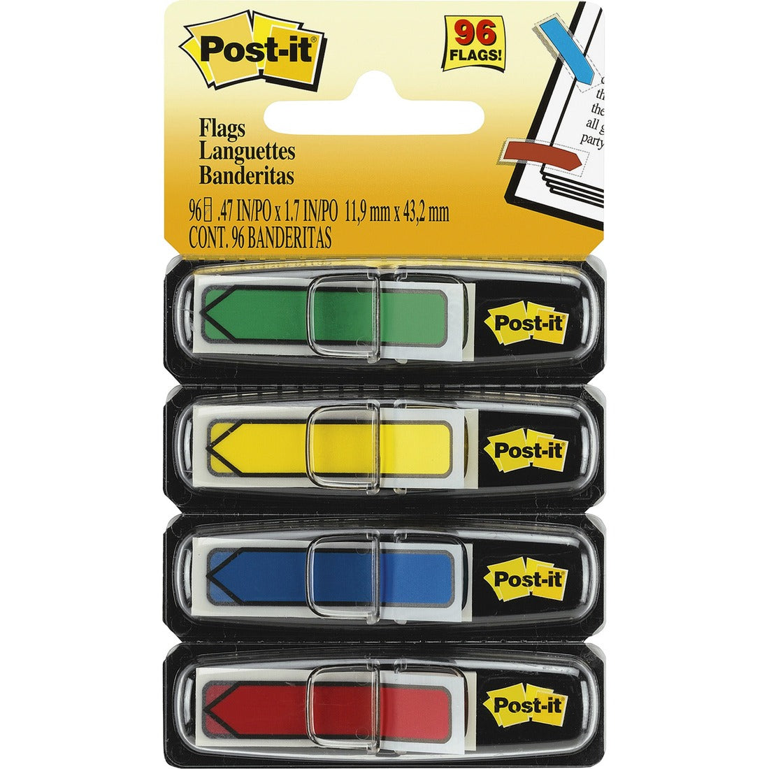 Post-it® 1/2"W Arrow Flags -Primary Colors - 4 Dispensers