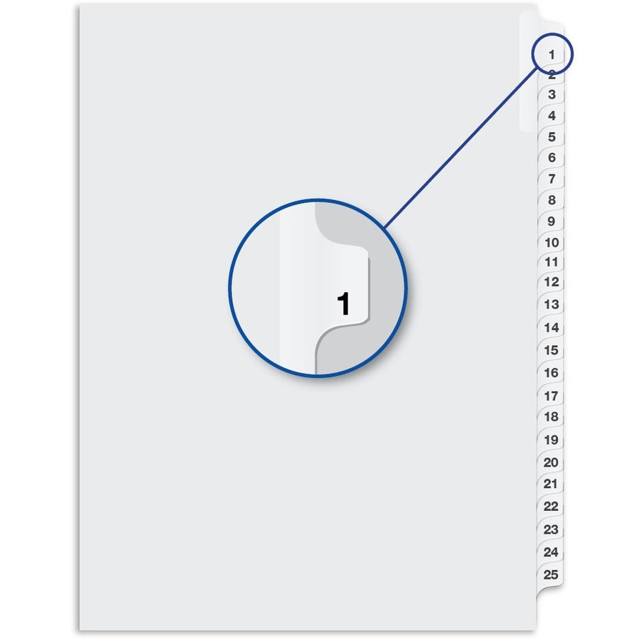 [#1-25] Davis Index Divider - Digit - #1 - Letter - 8 1/2" Width x 11" Length - White Divider - 25 Pack#1