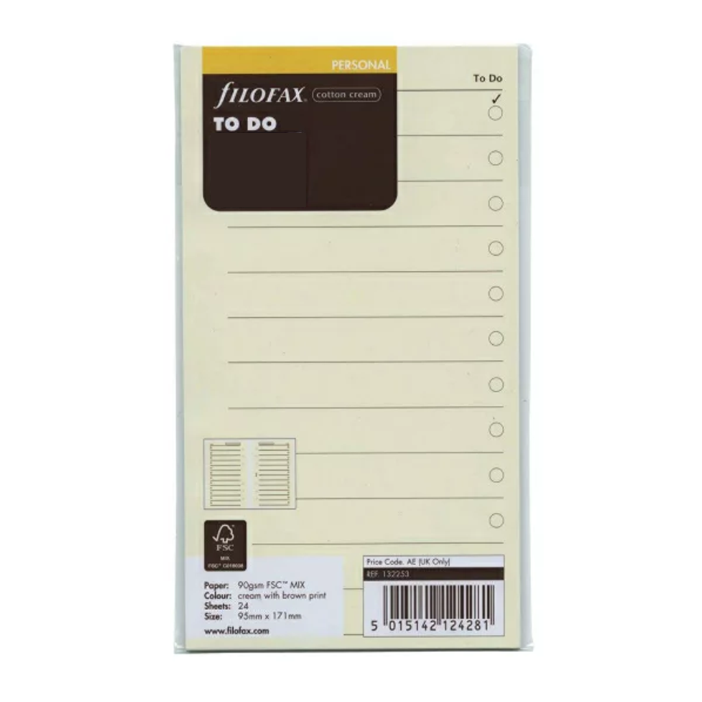 Filofax Bible Size To Do Cotton Cream Organizer Refill
