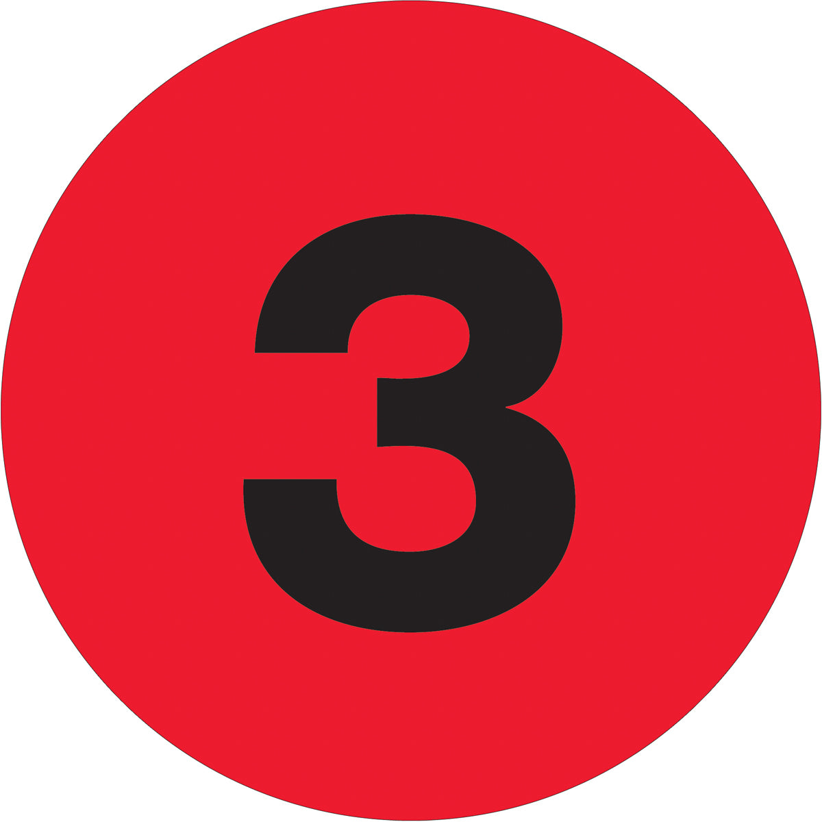 1" Circle - "3" (Fluorescent Red) Number Labels 500/Roll