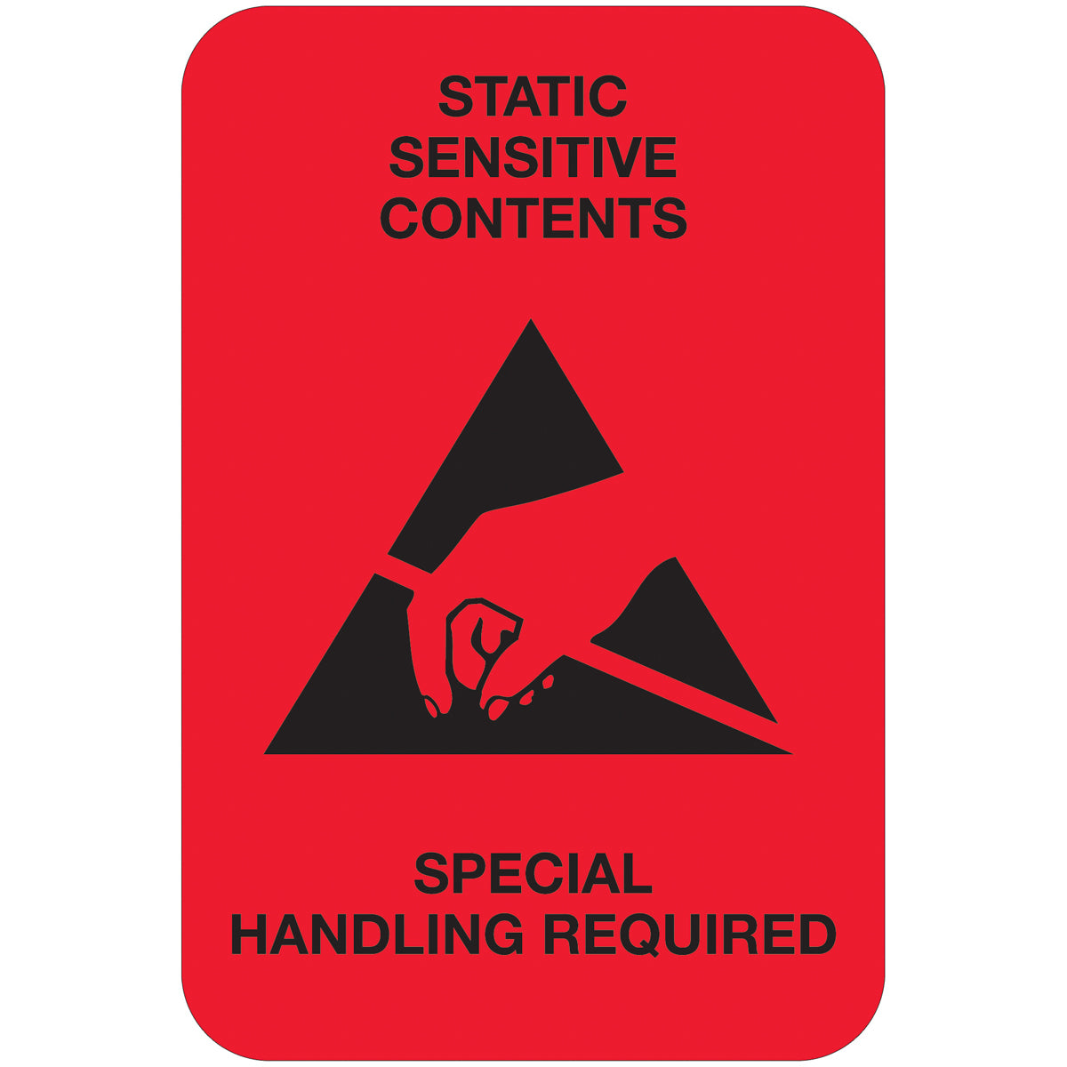 2 x 3" - "Static Sensitive Contents" (Fluorescent Red) Labels 500/Roll