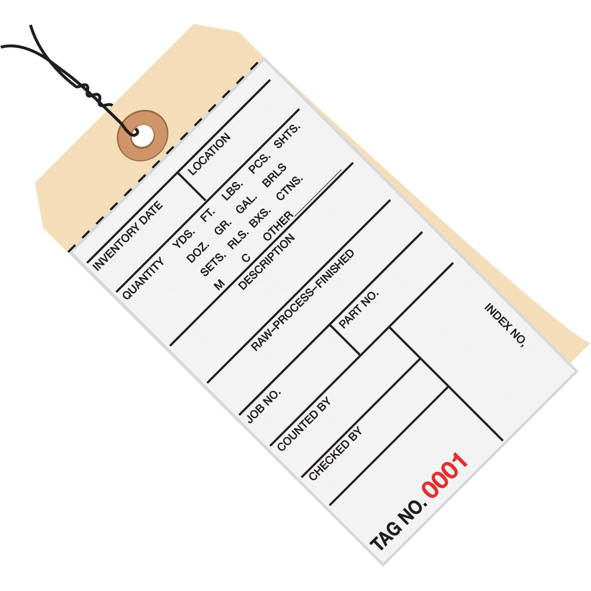 6 1/4 x 3 1/8 - (4000-4499) Inventory Tags 2 Part Carbonless Stub Style #8 - Pre-Wired 500/Case