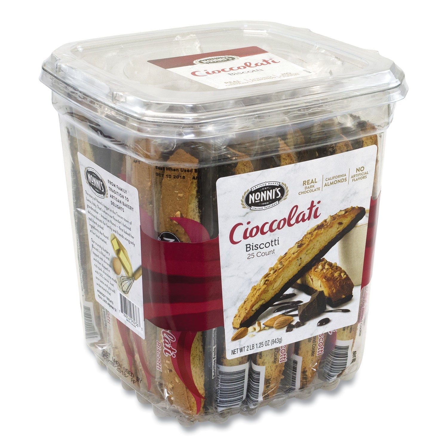Biscotti, Dark Chocolate Almond, 0.85 oz Individually Wrapped, 25/Pack