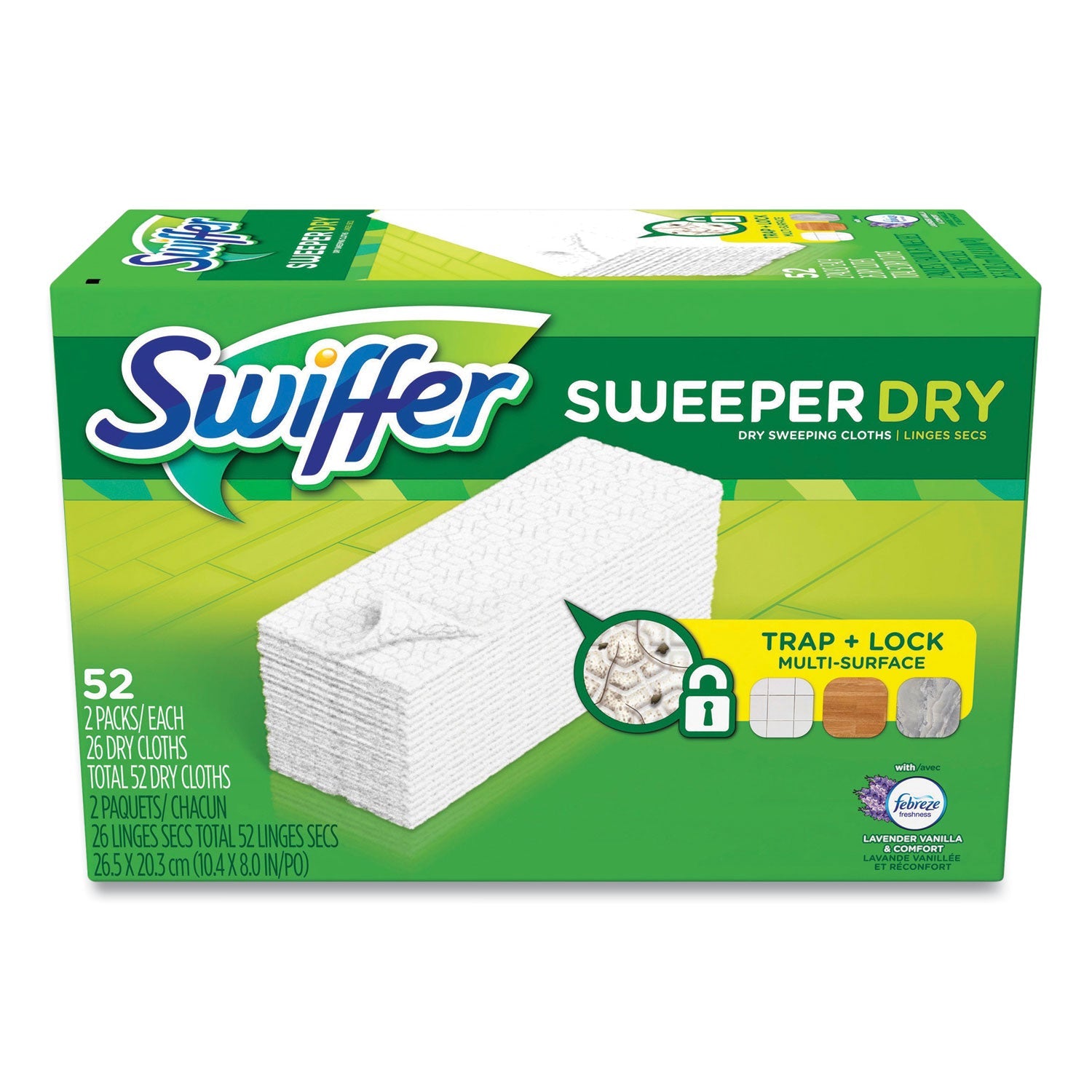 Dry Refill Cloths, 1-Ply, 10.63" x 8", Lavender and Vanilla, White, 52/Box