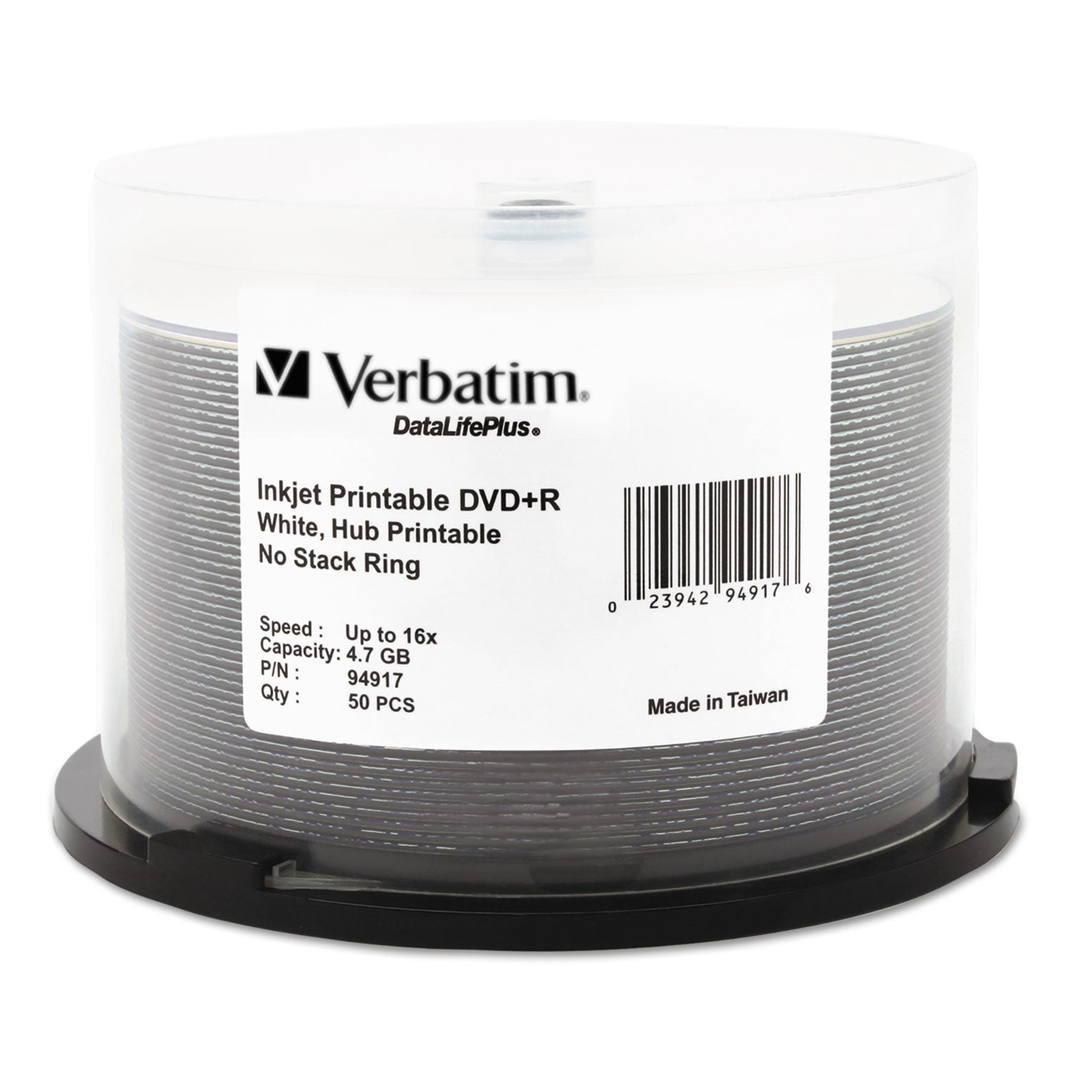 DVD R Recordable Disc, 4.7 GB, 16x, Spindle, Hub Printable, White, 50/Pack