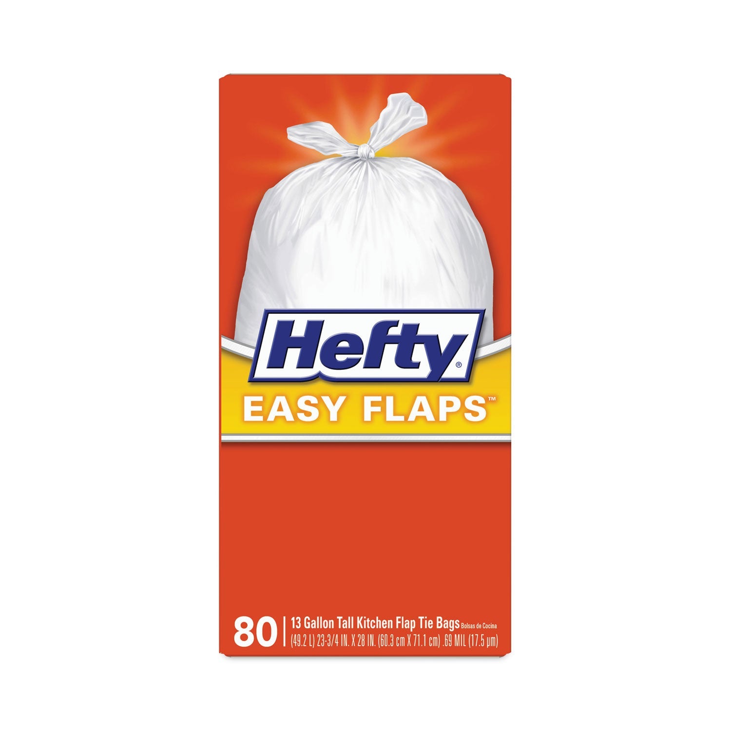 Easy Flaps Trash Bags, Tie-Flap, 13 gal, 23.75" x 28", White, 80/Box