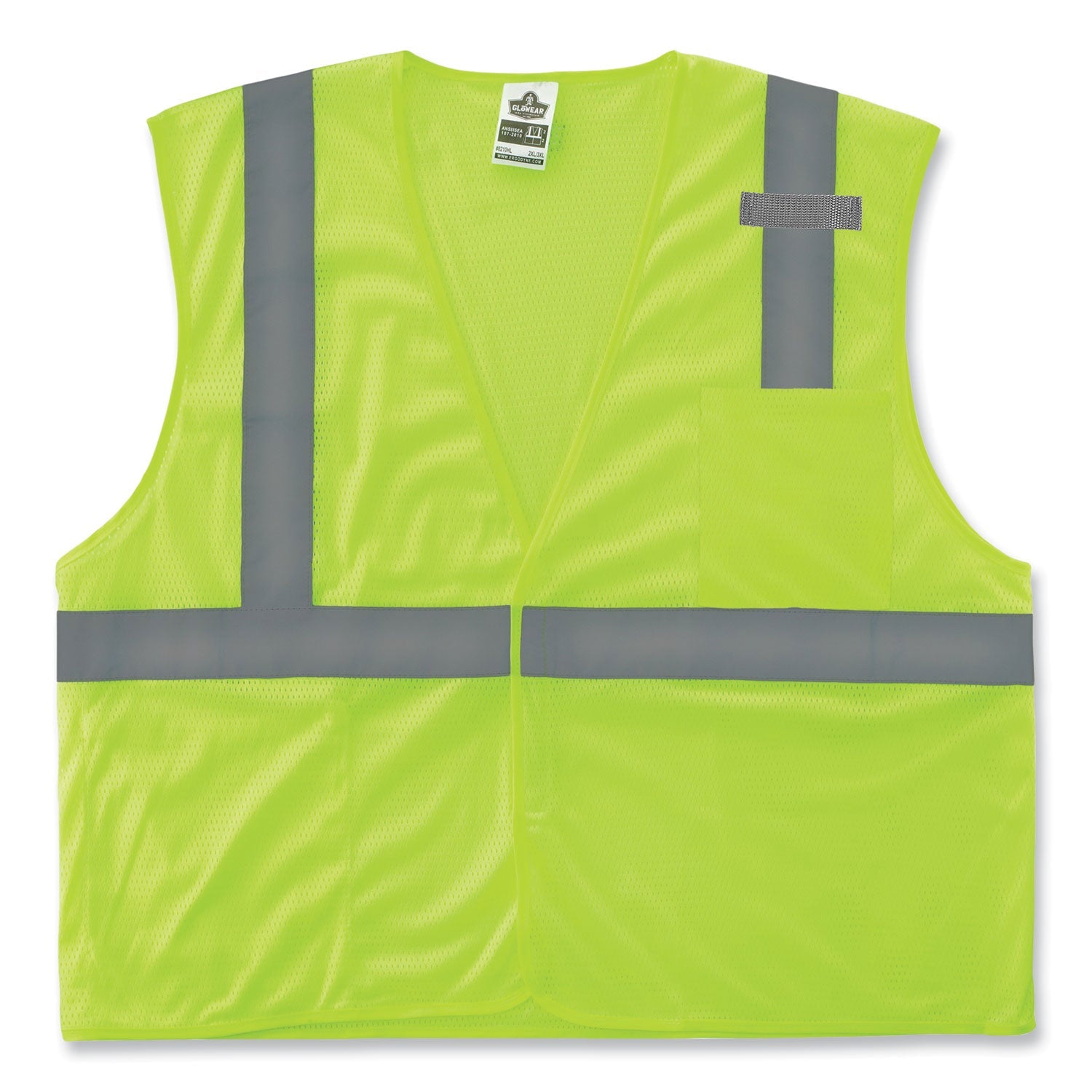GloWear 8210HL Class 2 Economy Mesh Hook and Loop Vest, Polyester, X-Small, Lime