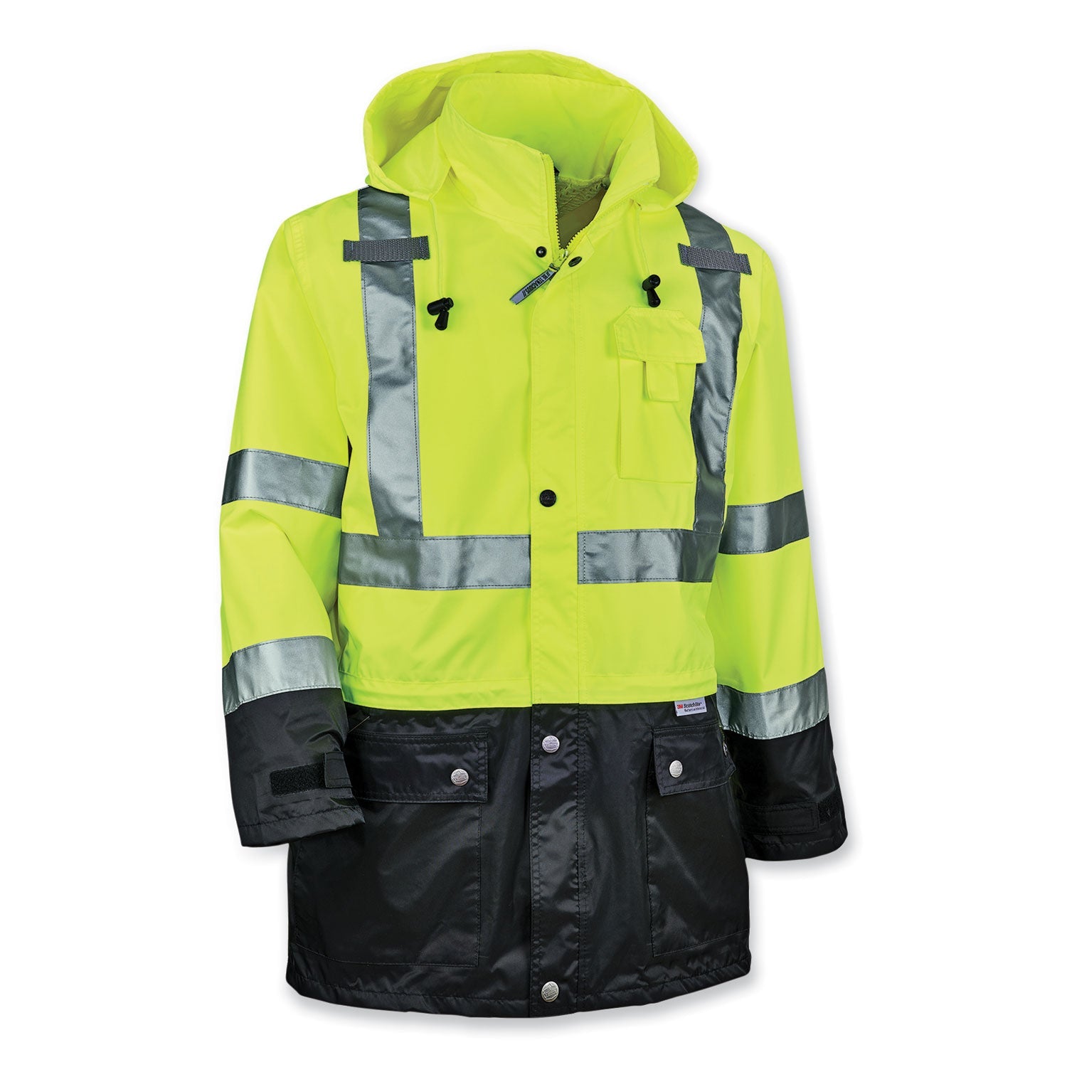 GloWear 8365BK Class 3 Hi-Vis Rain Jacket Black Bottom, 4X-Large, Lime
