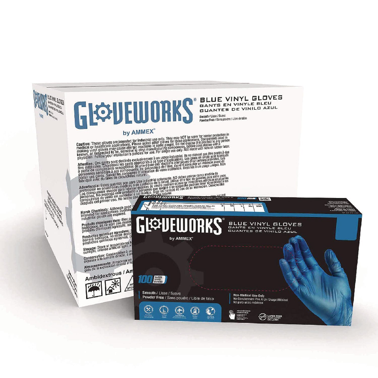 Industrial Vinyl Gloves, Powder-Free, 3 mil, Small, Blue, 100 Gloves/Box, 10 Boxes/Carton