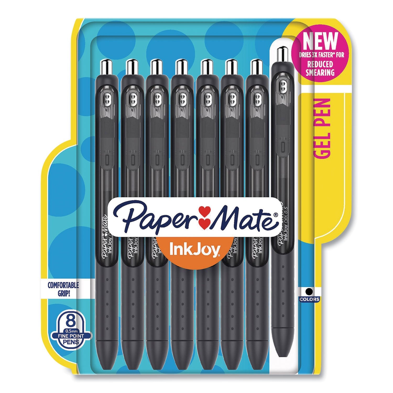InkJoy Gel Pen, Retractable, Fine 0.5 mm, Black Ink, Black/Smoke Barrel, 8/Pack