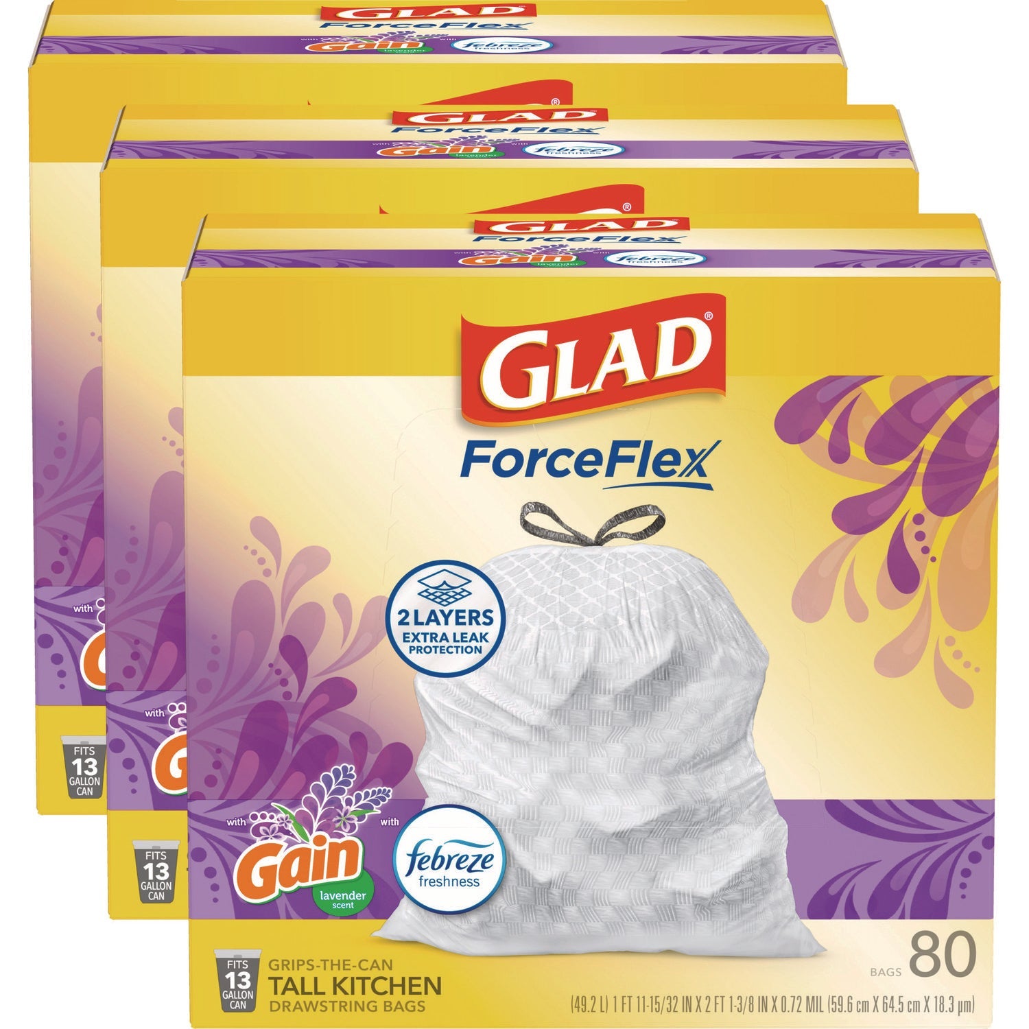 OdorShield Tall Kitchen Drawstring Bag Value Pack, 13 gal, Lavender Breeze Scent, 24" x 27.38", White, 80 Bags/BX, 3 BX/CT